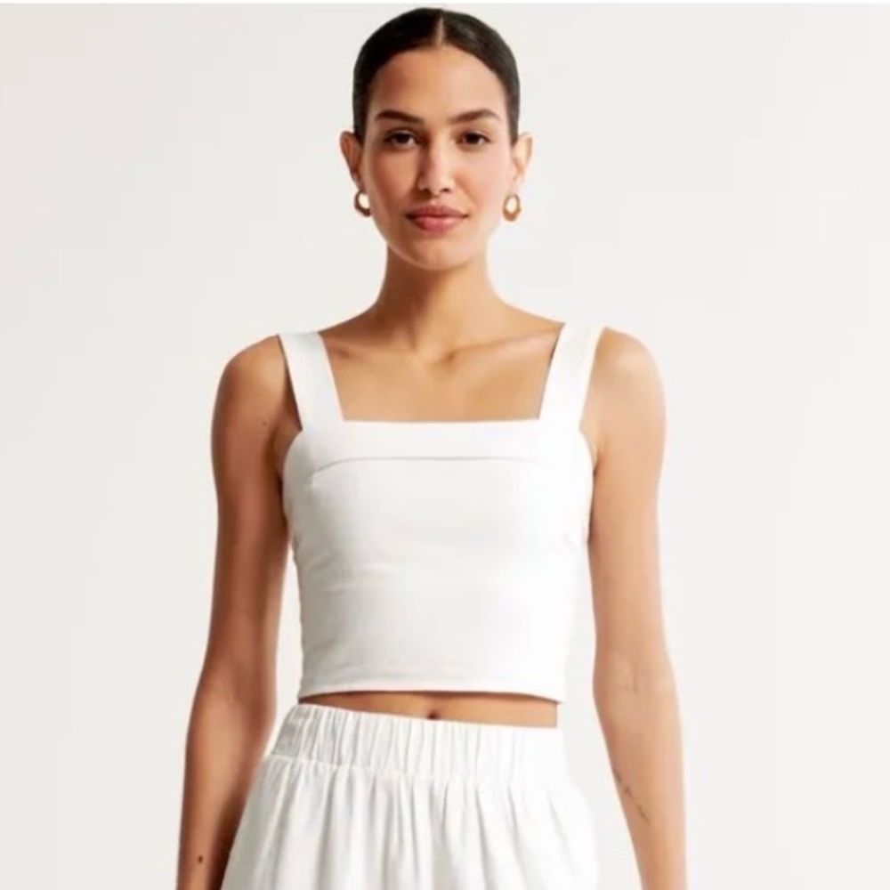 Abercrombie white linen blend crop top